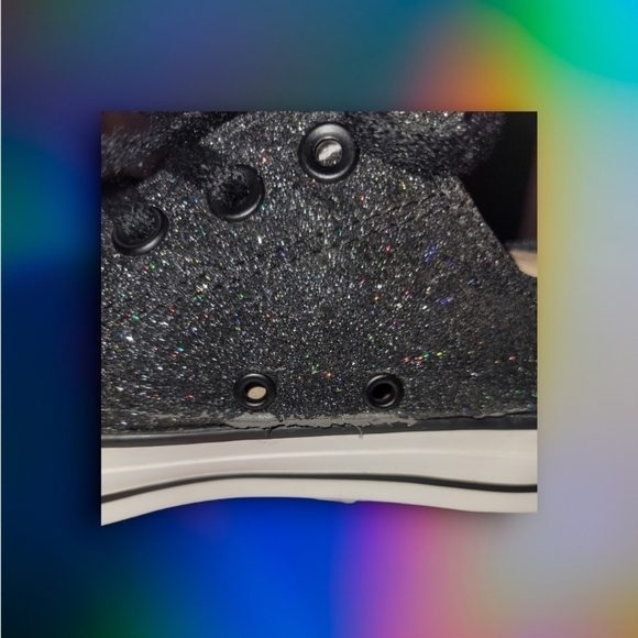 Converse All-Star Black w/Multi Color Glitter Sneakers M6 W8 Low Top Sneaker - Picture 7 of 10